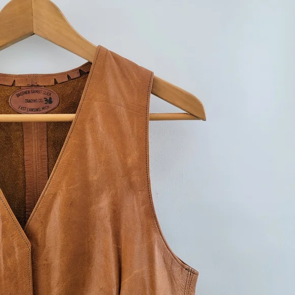 Brother Gambit Slick Vintage 70s Leather Vest Size Small Boho Western Southwest
